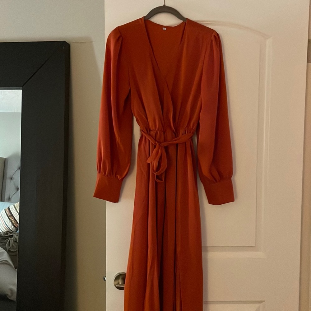 Orange silk maxi dress